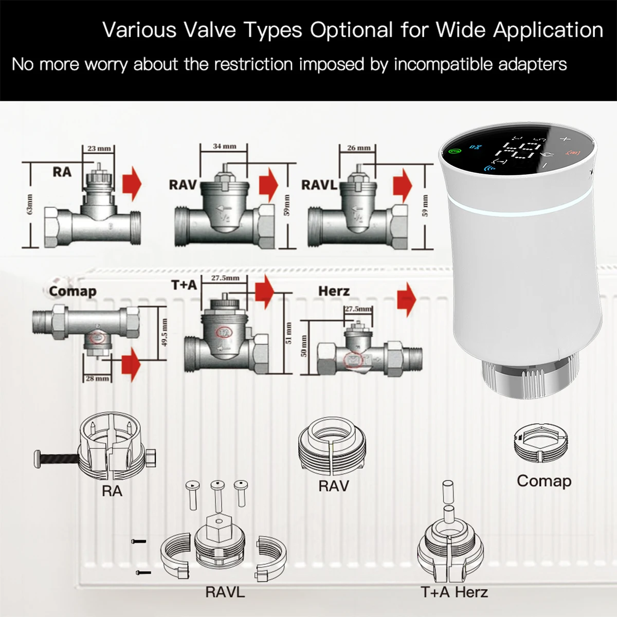 Imagem -05 - Qiumi Tuya Válvula Atuador Radiador Inteligente Termostato Programável Aquecedor de Temperatura Trv Alexa Controle de Voz