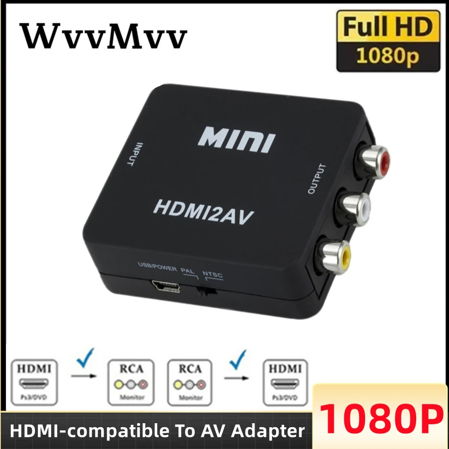 

1080P HDMI-compatible To AV Scaler Adapter Video Composite Converter Box RCA AV to HDMI-compatible CVSB L/R Video Scaler Adapter