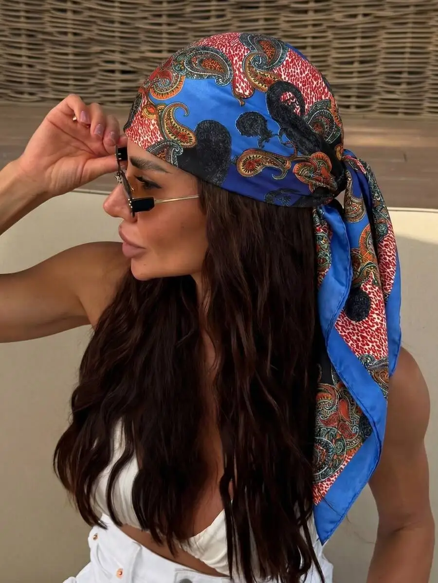1pc Women's Large 90cm Paisley Print Satin Scarf, Silky Feeling Headscarf/Neckerchief