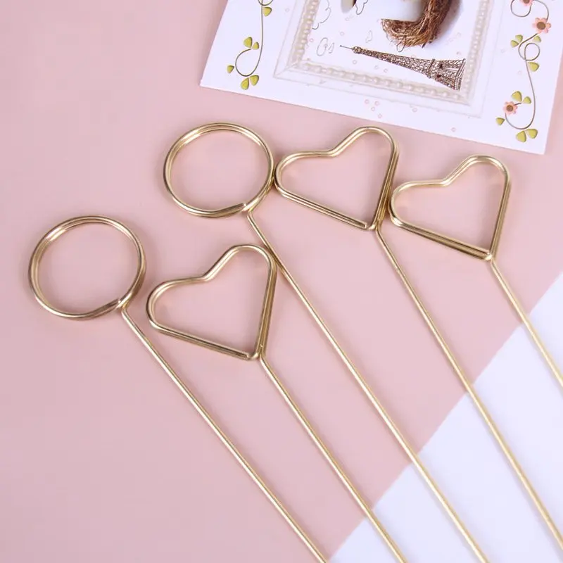 20/10Pcs Card Holder Inserting Rod Metal Postcard Clips Party DIY  Decoration Round Heart Flowers Packing Parts Cake Decoration