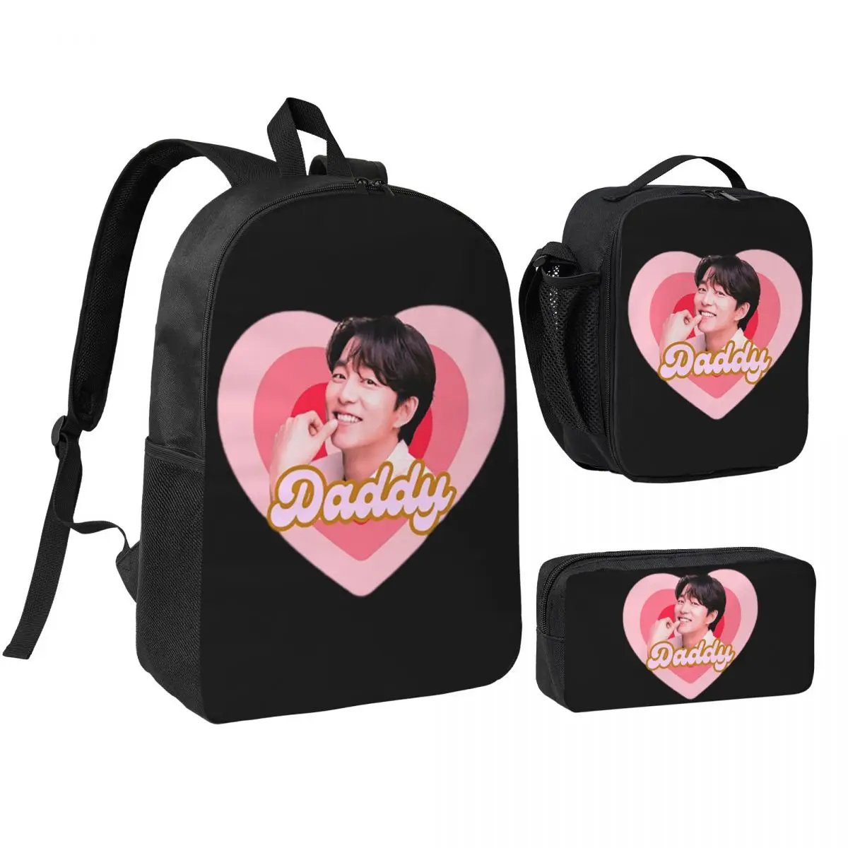 

Gong Yoo Backpack Boys Girls BookBag School Bag Shoulder Bags 3ps Insulated Lunch Bag Pencil Case