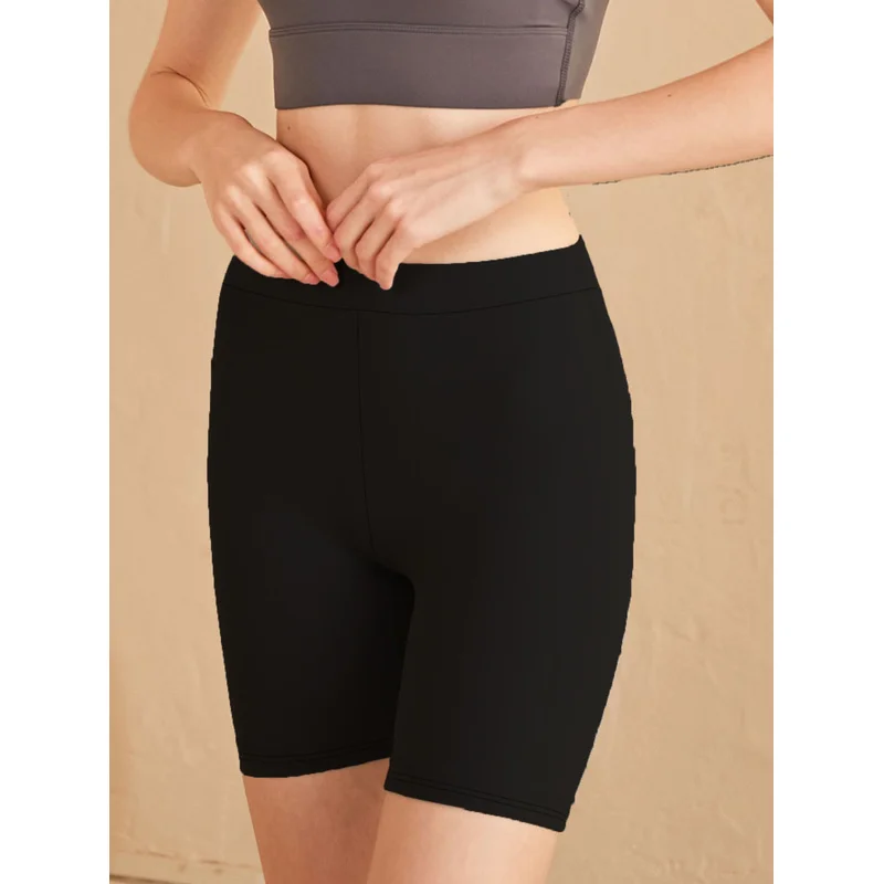  Regular Fit Solid Black Women's Shorts 2025 Elastic Waist Casual Elegant Office Daily Wear