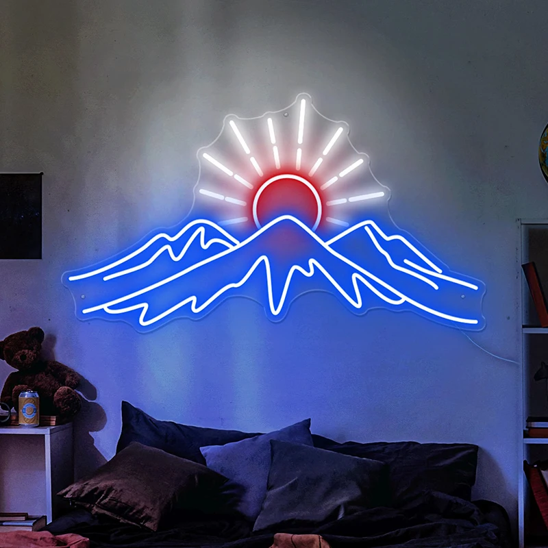 Rocky Mountains Neon Sign Adventure Mountain Signs Travelers Hiking Climbing Gift Mountain Sunset Led Bedroom Living Room Decor