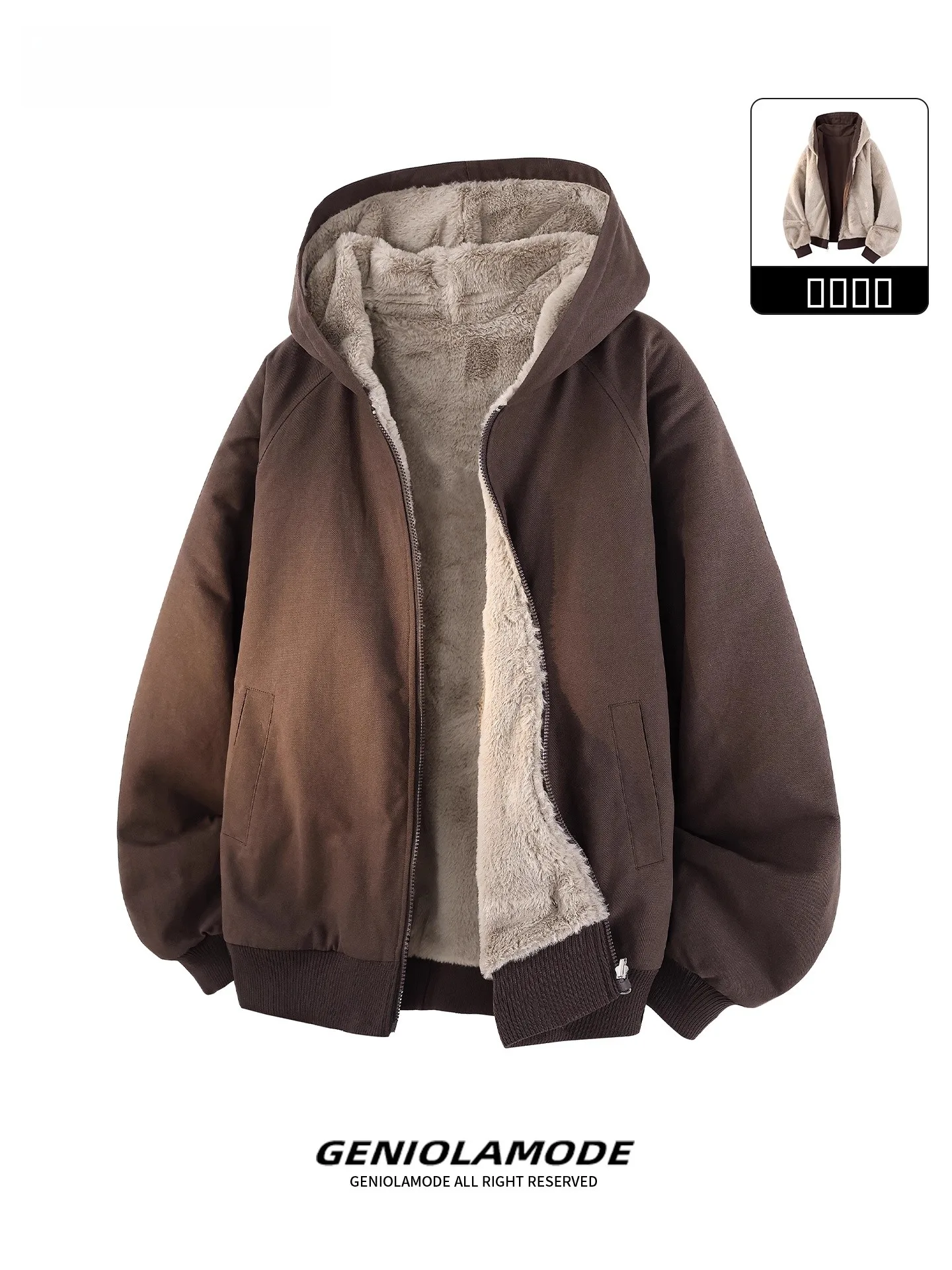 

Genio Lamode Trendy Double-Sided Wear Fake Mink Cotton Jaet Autumn Winter Men's Thiened Warm Loose Hooded Outerwear
