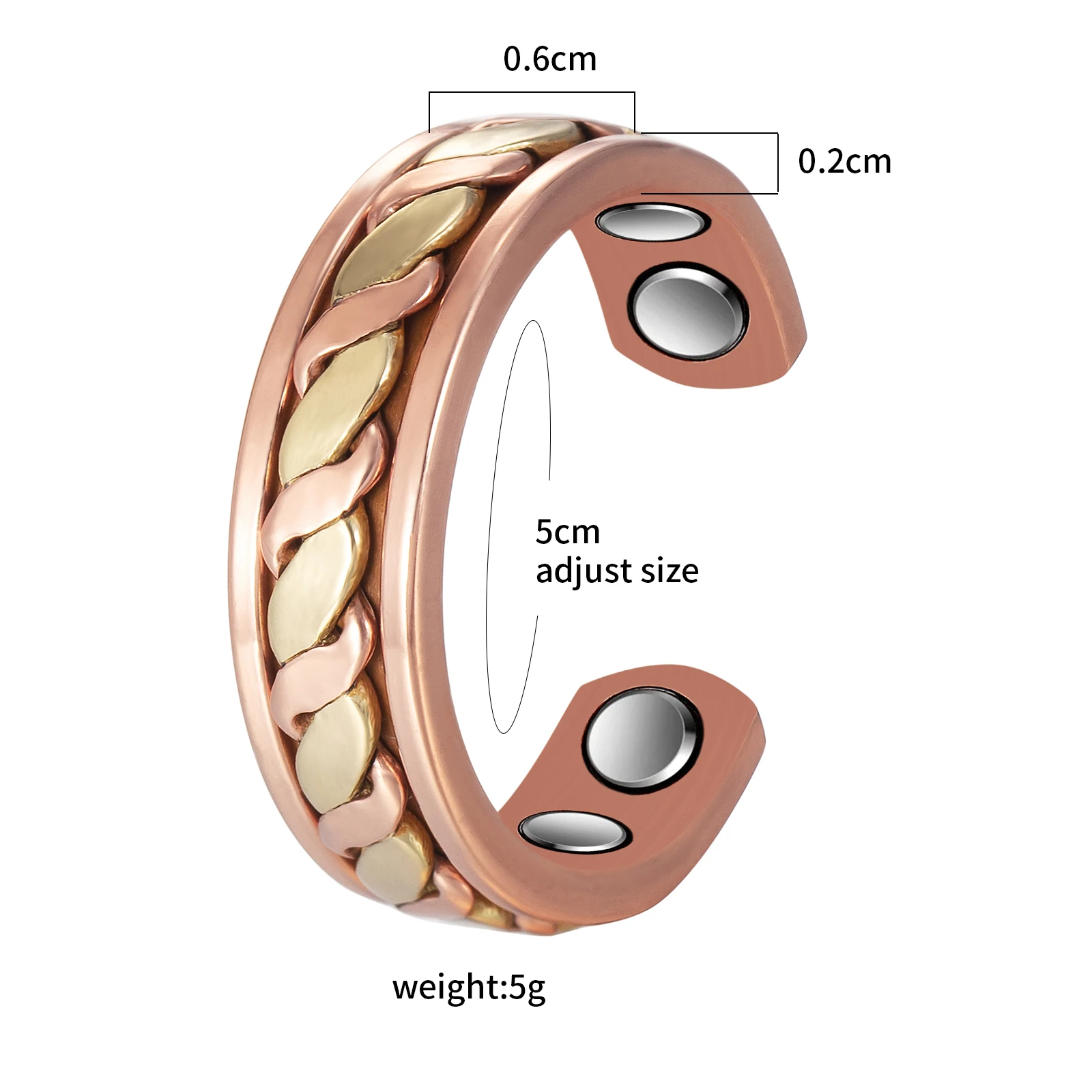 Wollet Copper Magnetic Ring for Women Men, Pure Weaving Copper Ring with Magnet Adjustable Jewelry Gift