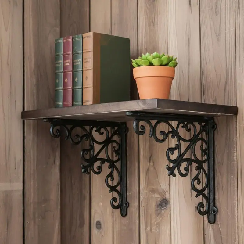 Vintage Cast Iron Decorative Shelf Bracket Vintage Triangular Wall Support Heavy Duty Rustproof Floating Shelf Holder Home Deco