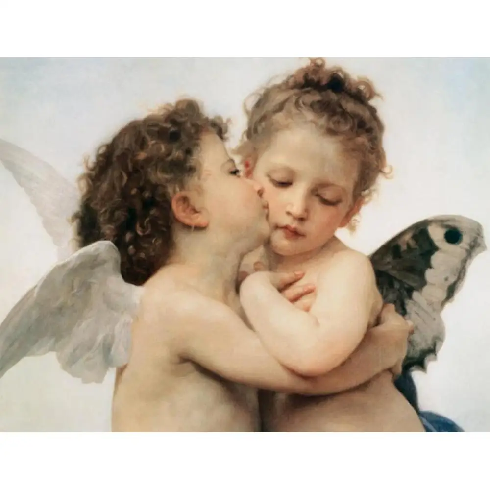 

Angel Canvas Wall Art First Kiss William Adolphe Bouguereau Painting Reproduction Hand Painted Classic Artwork Family Room Decor