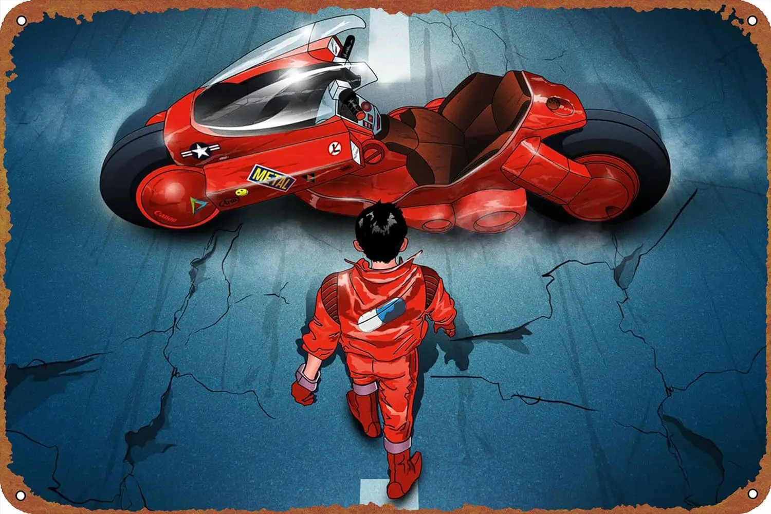 1P,Akira Kaneda and his bike Poster Retro Metal Tin Sign Vintage Wall Decor Signs Metal Poster 8x12 Inch