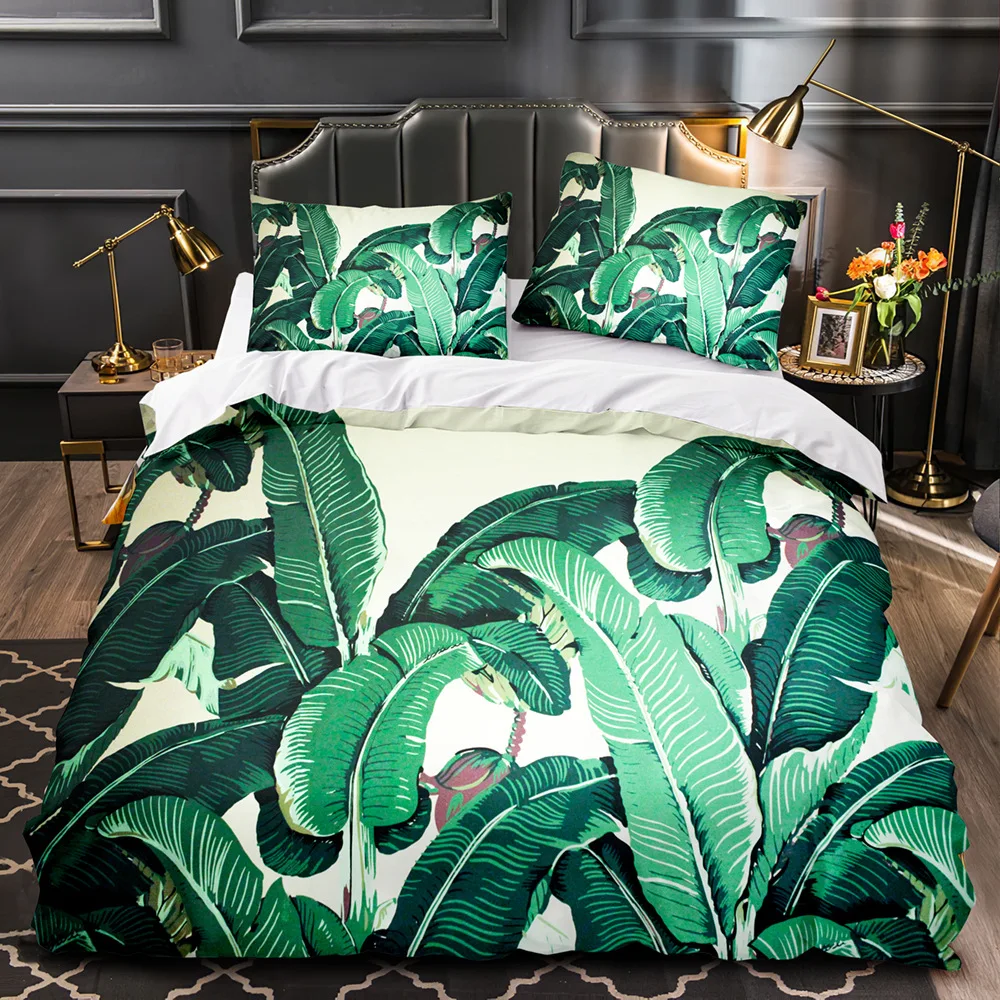 Green Nature Weed Leaves Luxury Bedding Set 2/3Pcs Adult Duvet Cover Set Single Double King Queen Size Polyester Quilt Cover