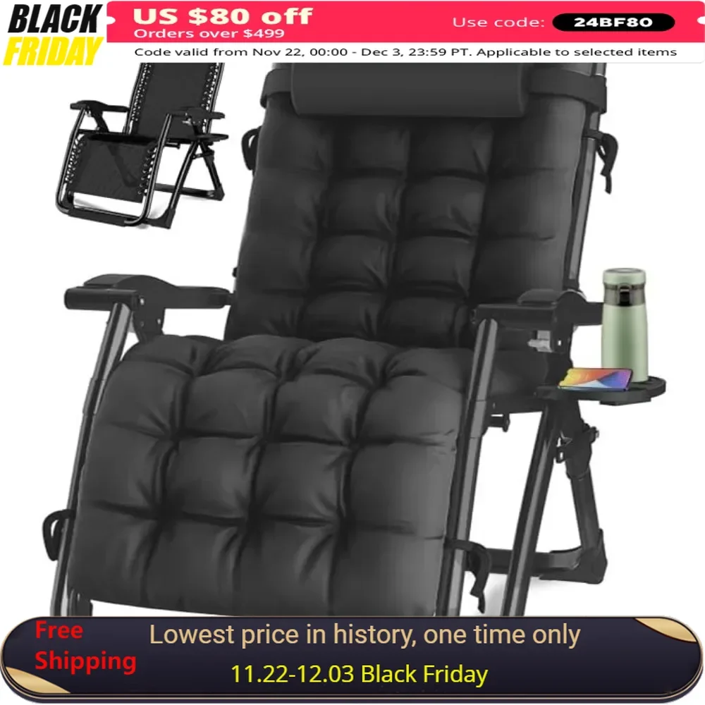 Oversized Zero Gravity Chair, Lawn Recliner, Reclining Patio Lounger Chair, Folding Portable Chaise,with Detachable Soft Cushion