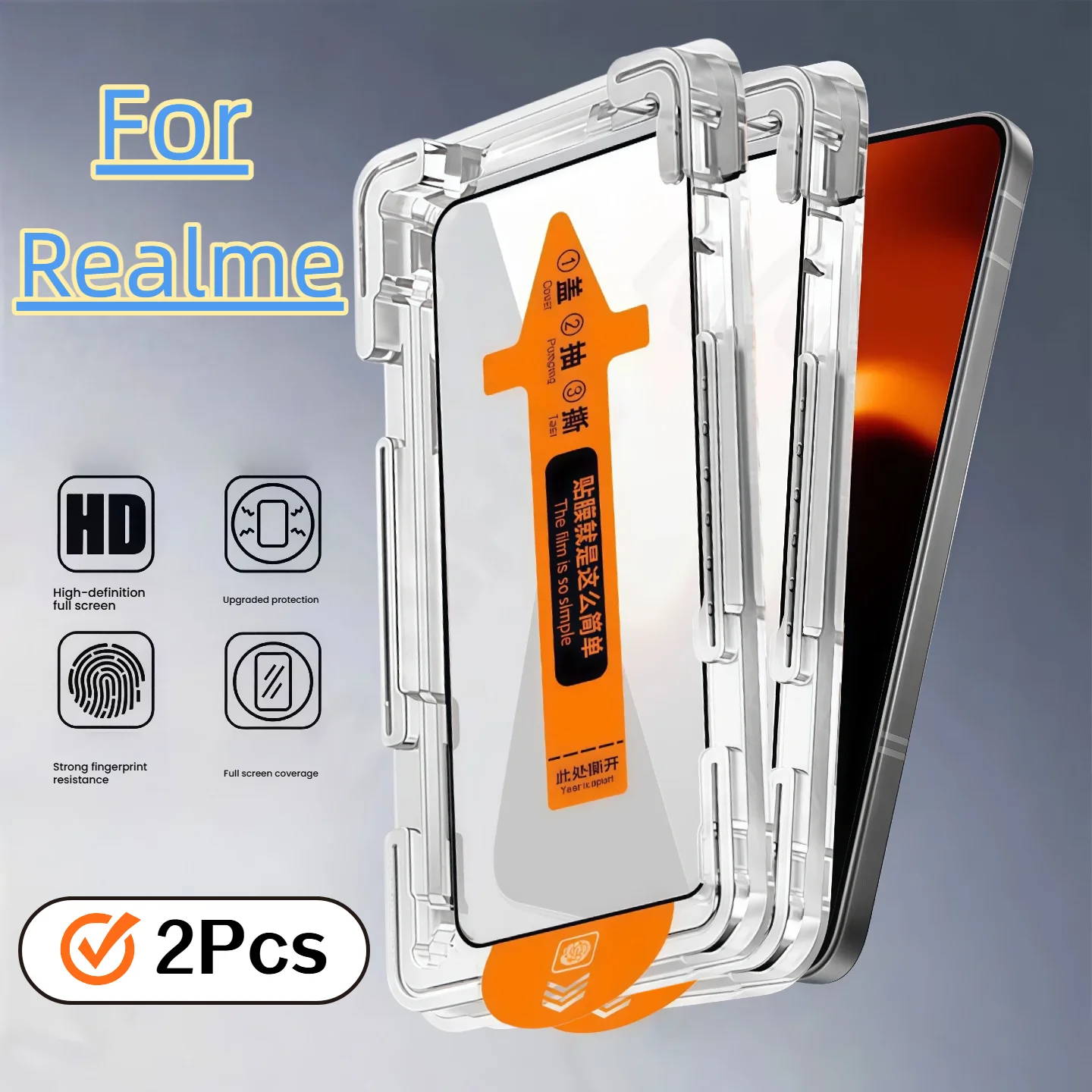 Image of 2 Stück HD-Displayschutzfolie aus gehärtetem Glas für Realme GT Neo/Neo2/Neo2t/Neo3/GT5/GT6/GT7/Neo7x/6/7/8/9/10/12/13/14/Q/V3, staubfrei