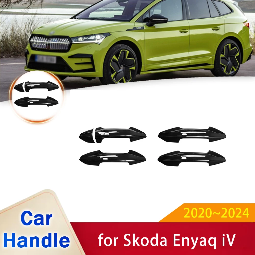 

for Skoda Enyaq iV 2020 2021 2022 2023 2024 Gloss Black Left driving Door car Handle Cover Sticker Styling Protective Accessorie