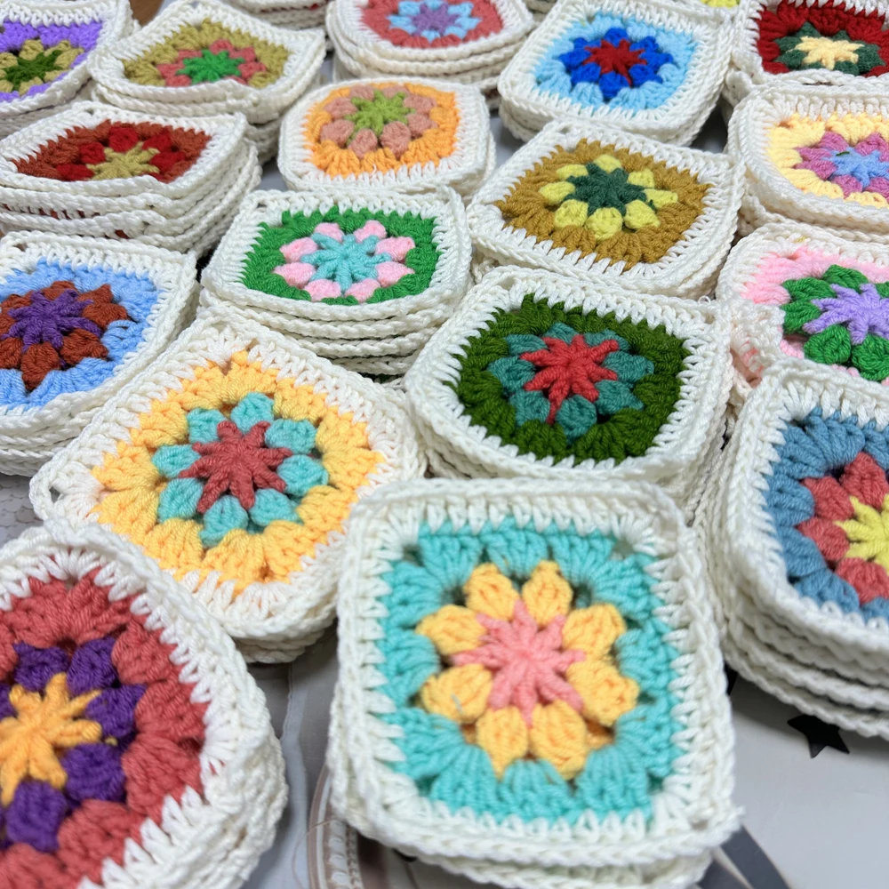 DIY Crochet Doilies Multicolor Coasters Square Table Mats Decoration Handmade Crochet Cup Pad 9cm Wool Clothes Patch Two girls