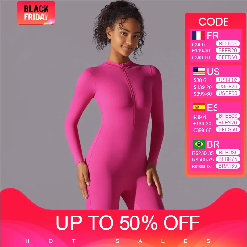 

Long Sleeve Sports Jumpsuit Women Half Zip Fitness Bodysuits Compression Tights Gym Playsuits Yoga Set Workout Sports Overalls