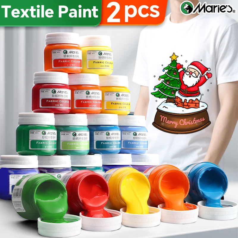 2 Bottle Marie's Fabric Paint,50ml/1.7oz-21 Colors for Clothes Permanent for Shirts,Shoes,Jeans,Canvas Bags, DlY Projects