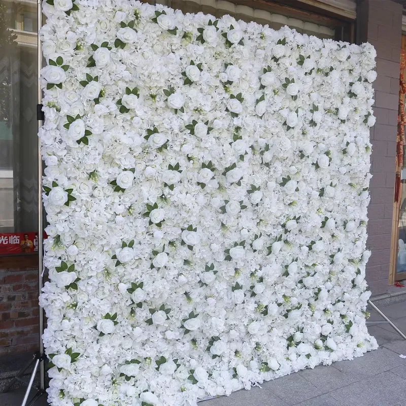 3D Artificial Rose White Flower Wall Backdrop Panels Roll up Fabric Artificial Flower Wall Wedding Outdoor Silk Flower Walls