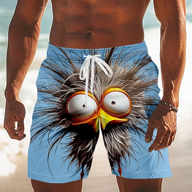 Funny Animal Duck 3d Print Mens Beach Shorts Quick Dry Drawstring Elastic Waist Trunks Goat Cat Graphic Cartoon Sport Shorts