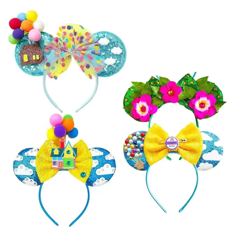 

Mickey Mouse Ears Hair Accessories for Women Flying House Balloon Travel Sequins Hairbands Girl Headband Kids Bow eadwear
