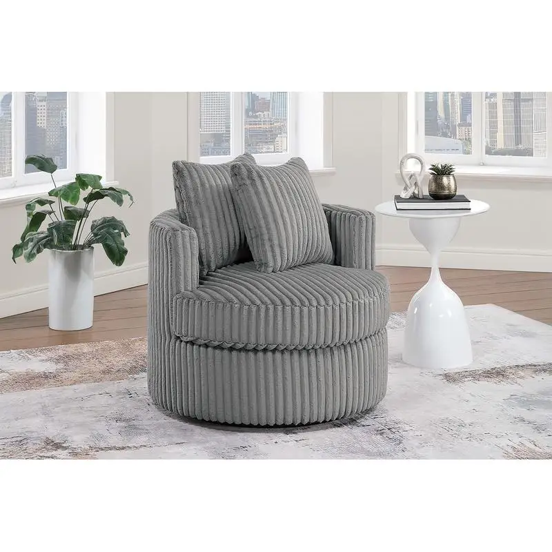 Soft Fur-Like Corduroy Swivel Accent Chair, Plush Upholstered Smoke Color, Ideal for Living Room Comfort, 1pc Design