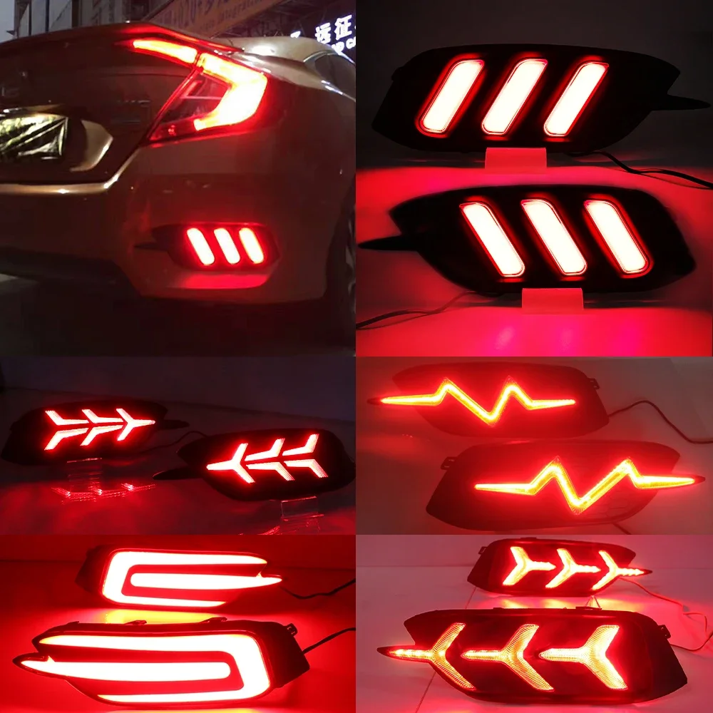 

New！ 2PCS Led Reflector rear driving lights Taillight turn signal For Honda Civic 2016 2017 2018 Led Brake Lights rear bumper la