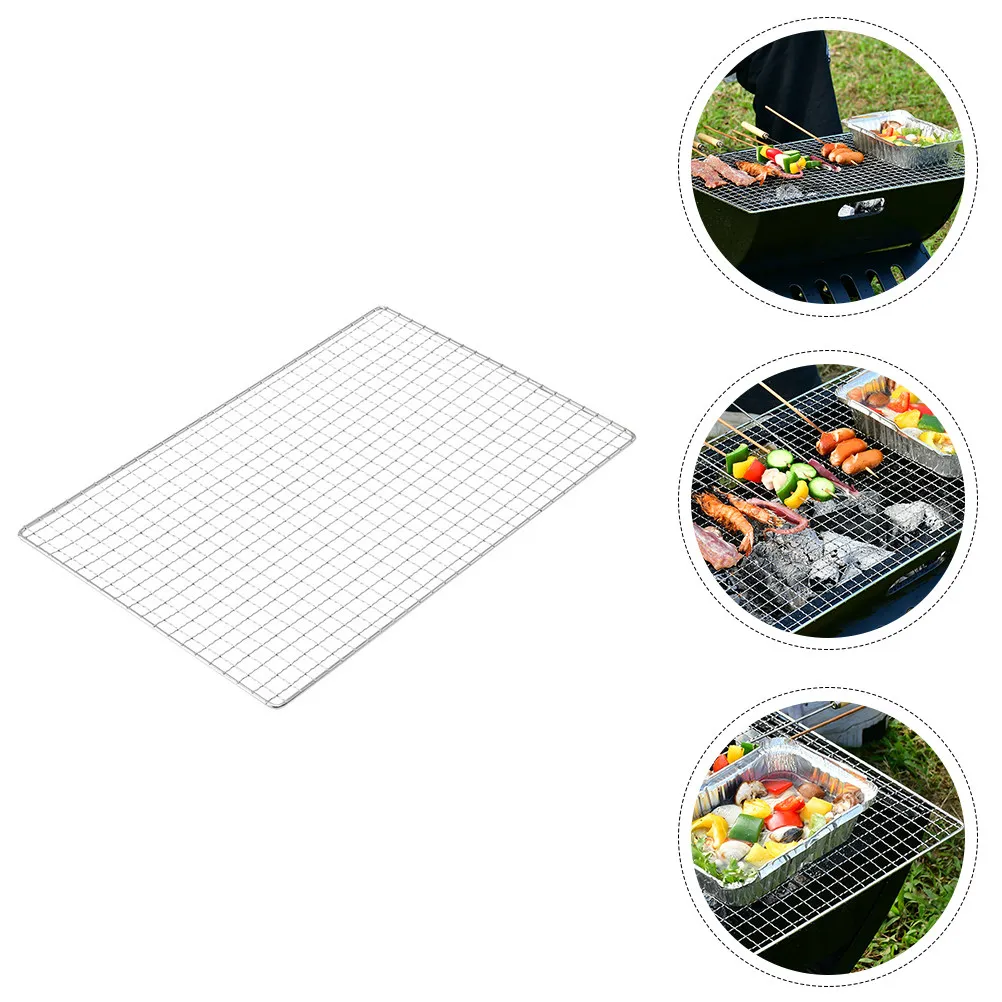 

2Pcs Stainless Steel Bbq Grill Net Dual Size Barbecue Wire Mesh Non-Stick Easy Clean Lightweight Portable Outdoor Bbq Supplies