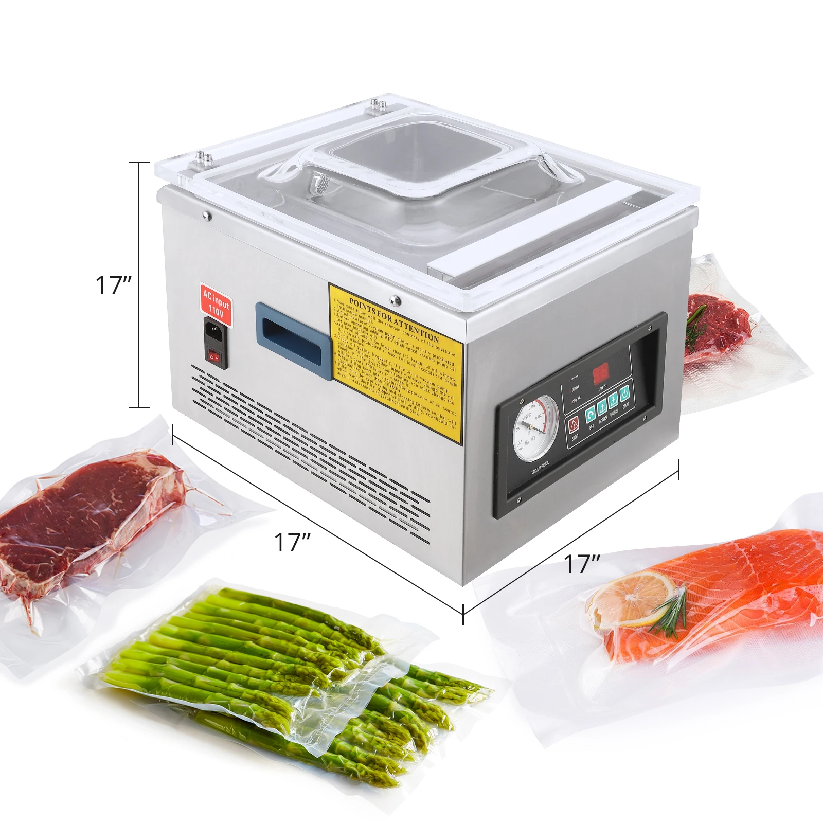 Chamber Vacuum Sealer Machine10.2 Inch 6.5 m³/h Pump Rate,110V 180W-260W Stainless Steel Desktop Vacuum Sealer