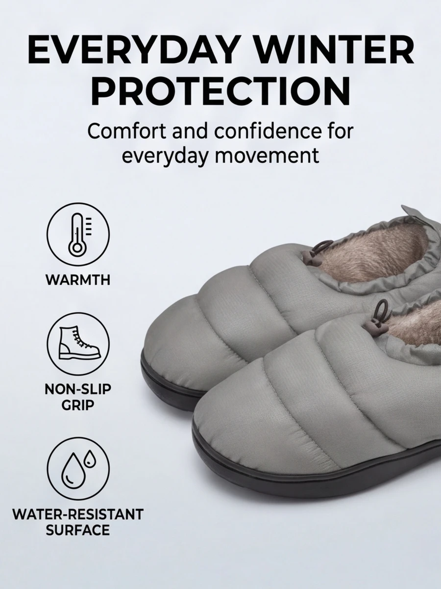 Damen Herren Winter Geschlossene Hausschuhe Wasserabweisendes Obermaterial Kunstfell-Futter Warme Hausschuhe für Drinnen und Draußen Baumwollschuhe zum Hineinschlüpfen – Detail 2