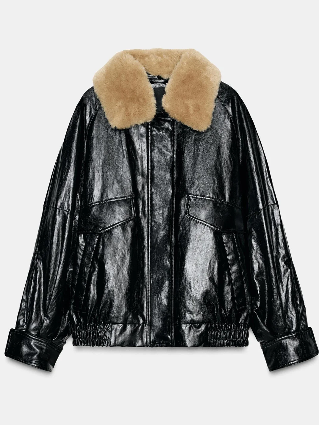 Ele انفصال الفراء الاصطناعي طوق Jaet المرأة Faion ملابس خارجية الخريف الشتاء جديد Sle عادية سستة بولي Leather الجلود #5