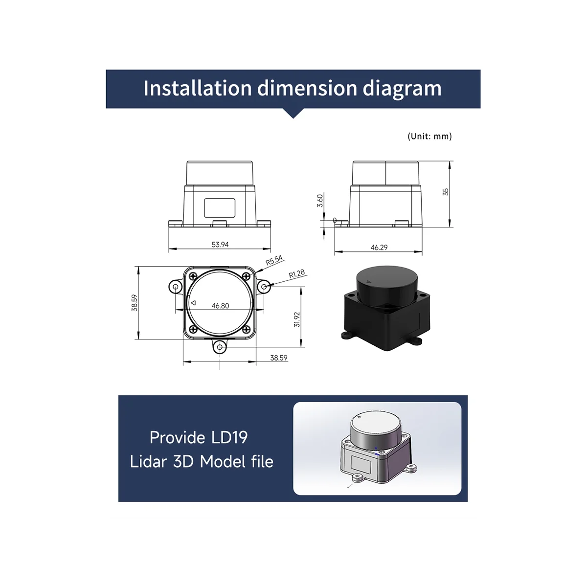 LD06 Lidar LD19 D300 Portable 360° DTOF 3D Scanner 12M Range Support ROS ROS2 Raspberry Pi Jetson Robotics Mapping