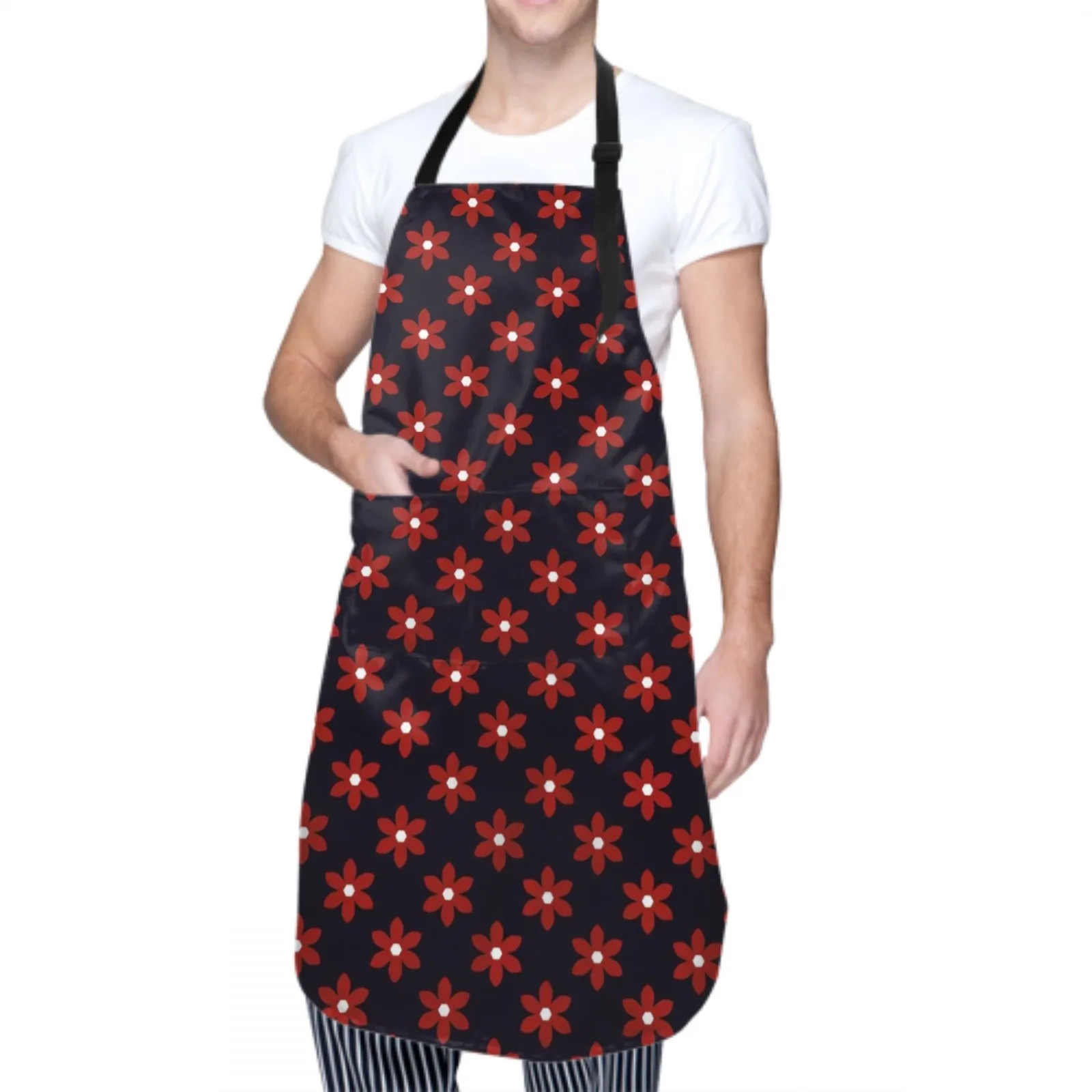 Colorful Flowers Waterproof Apron with 2 Pockets Kitchen Chef Apron  Apron for Hair Brushing Cooking Baking Painting Gardening