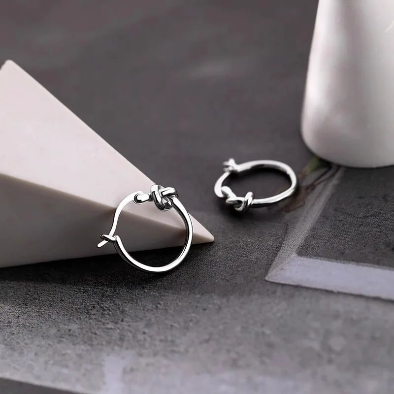 Designer Simple Sterling Silver Knotting Metal Hoop Earrings for Women Girls Geometry Circle Jewelry Accessories Gifts Colorfast