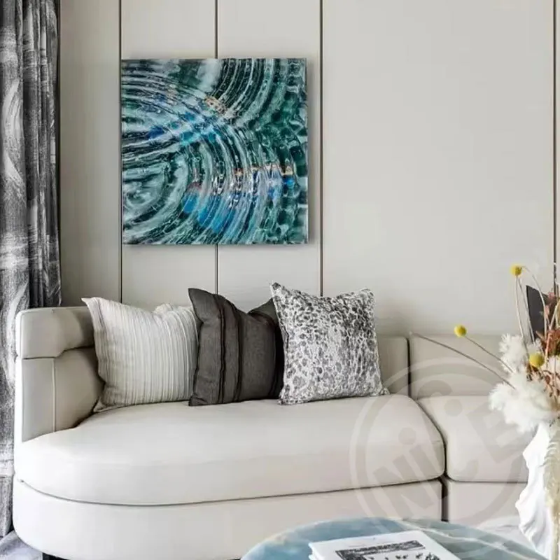 Light luxury water ripple carving hand-painted painting fashionable simple living room sofa decoration painting entrance