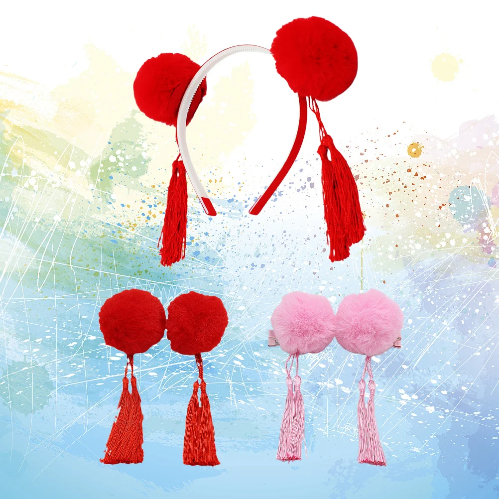 

3Pcs Spring Festival Chinese Style Tassel Hair Hoops Headbands Lightweight Party Supplies Decorative Photo Props Hair