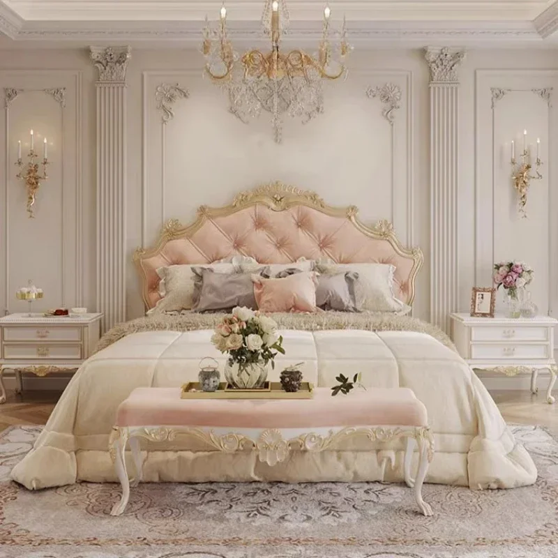 سرير الأميرة الوردي، شقة عصرية، سرير أوروبي لكامل الجسم، سرير جماليات لحفلات الزفاف، إطار بسيط، أثاث كاما كاسال #4