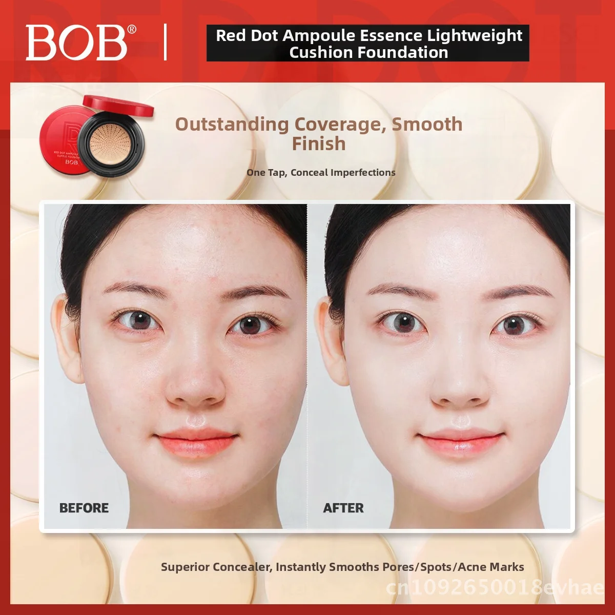 BOB ريد دوت جوهر الأساس السائل BB كريم ترطيب وسادة هوائية المخفي ماكياج عالمي مختلط نوع الجلد الأبيض العاجي