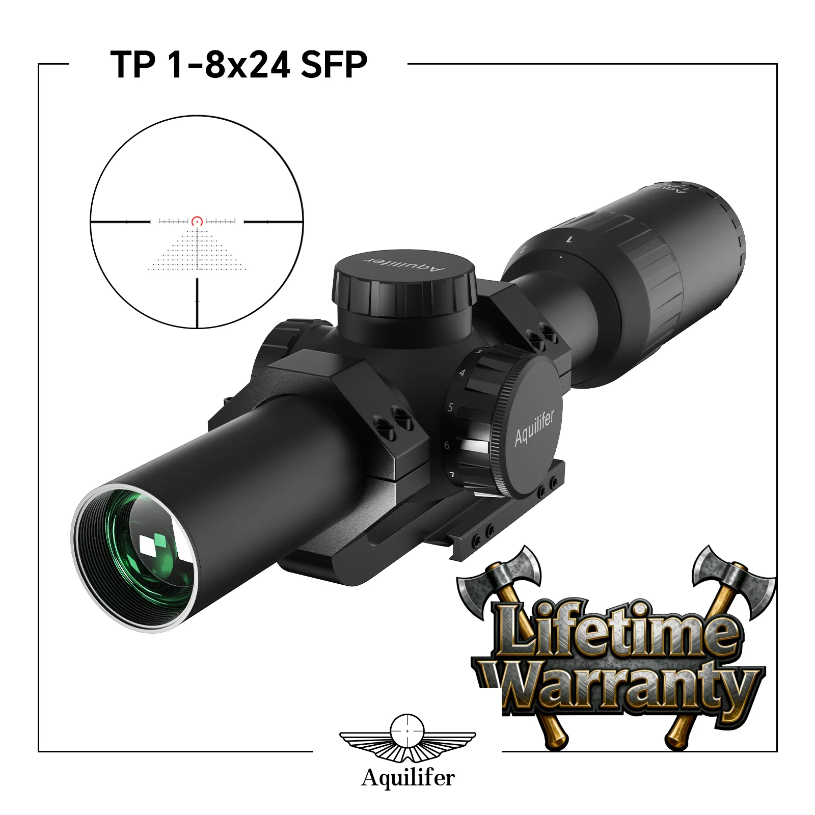 

Aquilifer 1-8x24 LPVO Hunting Rifle Scope BDC Reticle 11 Level Red Illumination 120MOA Waterproof for AK AR Series Optics
