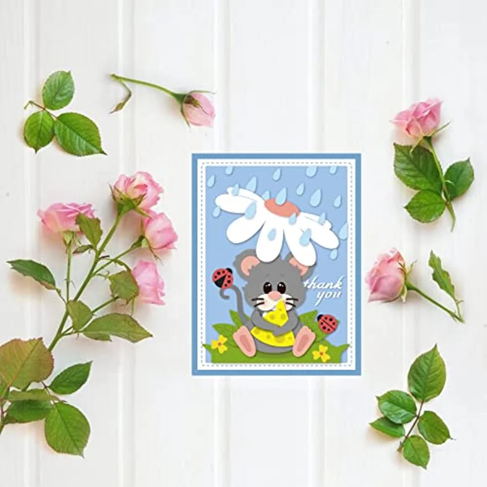 Raindrop Mouse Metalowe matryce do wycinania, kwiaty Raindrops Grass Ladybug Die Cuts Szablon do wytłaczania do tworzenia kartek Scrapbooking Craft