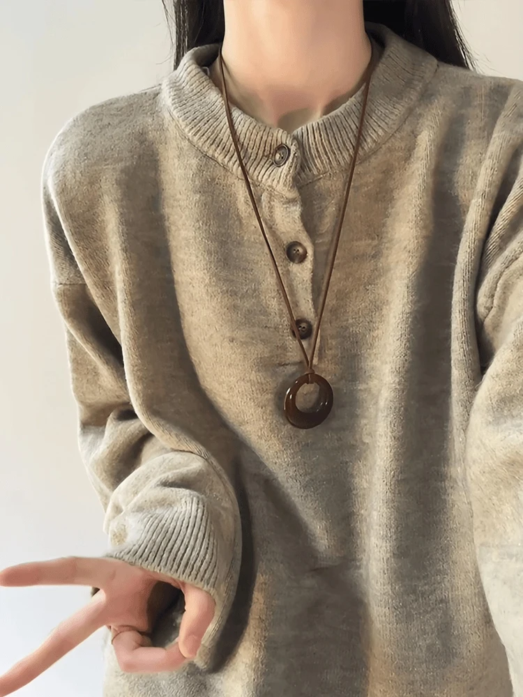 

American Retro Men's Knitted Sweater Henry Collar Inner Wear Autumn Winter Base Layer Couple's Cleanfit Casual Sle Long Sve