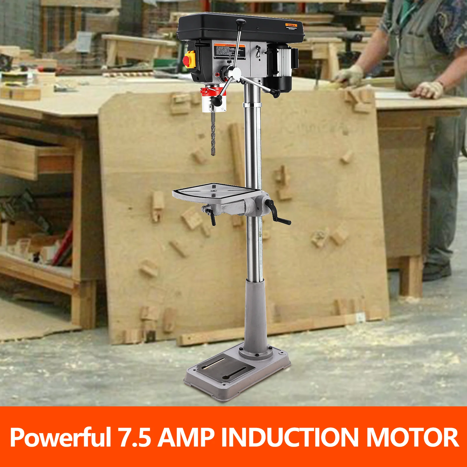 15 inch Floor Drill Press,7.5 Amp 120V Pure Copper Motor, 288-3084 RPM Variable Speed Cast Iron Bench Drill Press,For Wood Metal