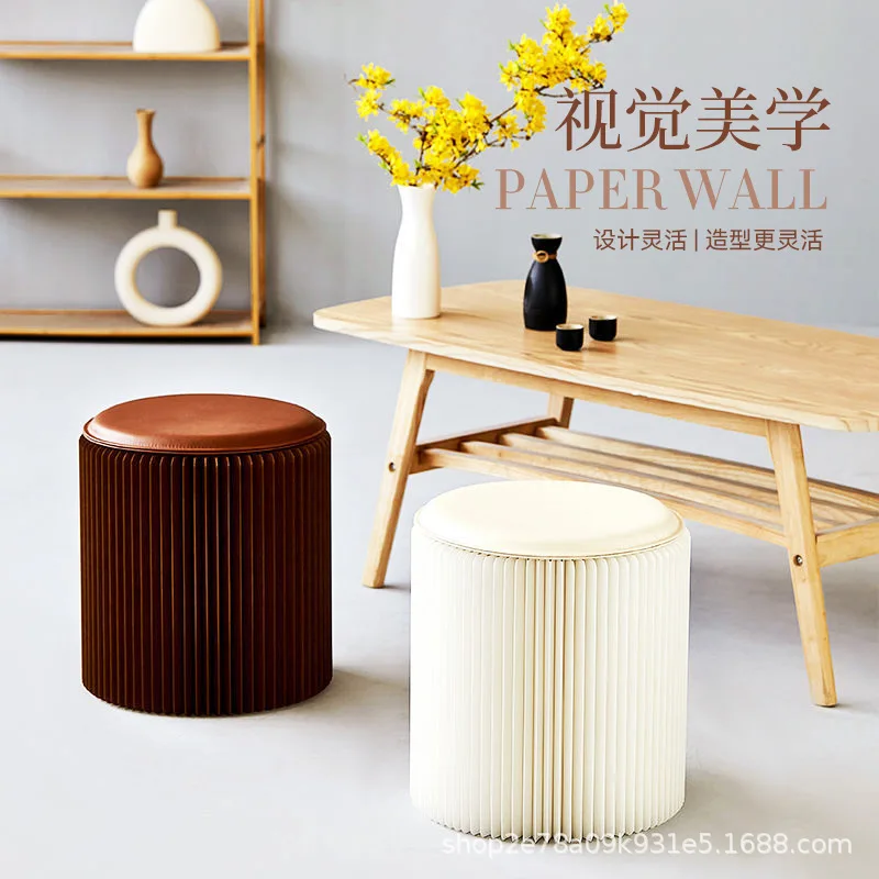 A wallpaper partition, folding paper stool, shoe change round seat stool, small household stool, bench foldable