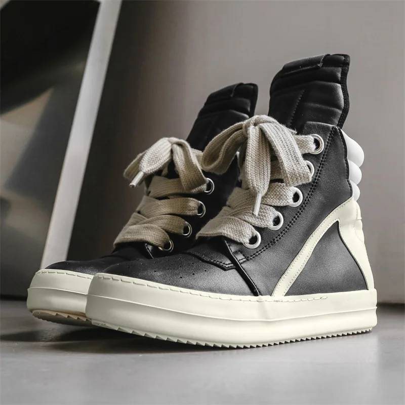 Men Casual High-top Sneakers High-top Sports Shoes Lace-up Leather Ankle Boots Male Skateboard Shoes Basketball Sneakers 39-44