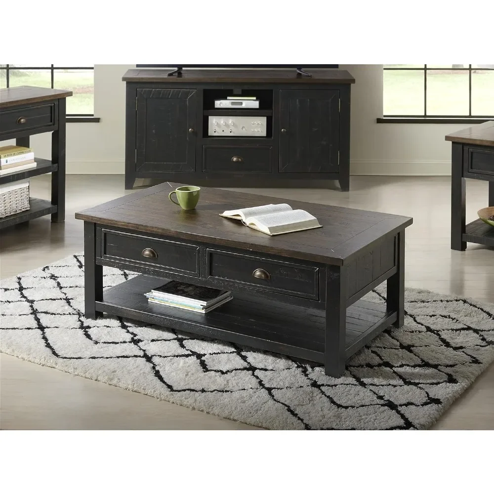 Coffee Table Solid Wood, Black with Brown Top，19