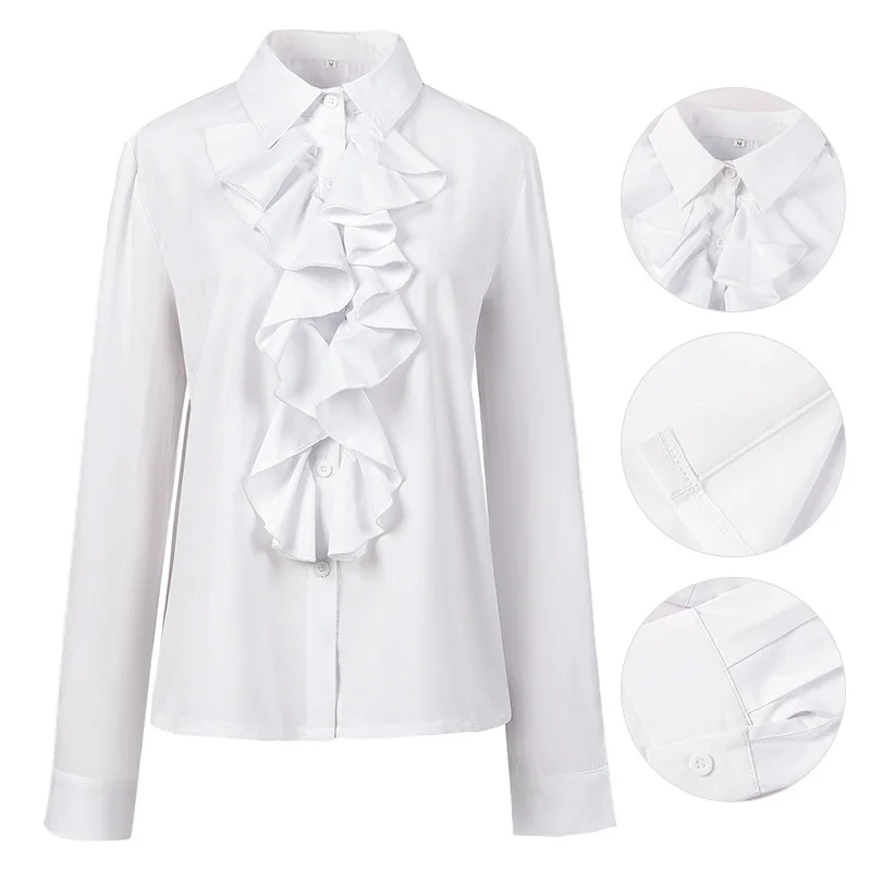 

New Women Medieval Shirt White Lolita Vintage Victorian Renaissance Steampunk Gothic Blouse Ladies Short Design Party Lace Tops