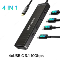 MOKiN 4-Port USB 3.0 Hub USB C 5Gbps Data Hub with On/Off Switches USB Extension Dock for Macbook Pro PC Laptop