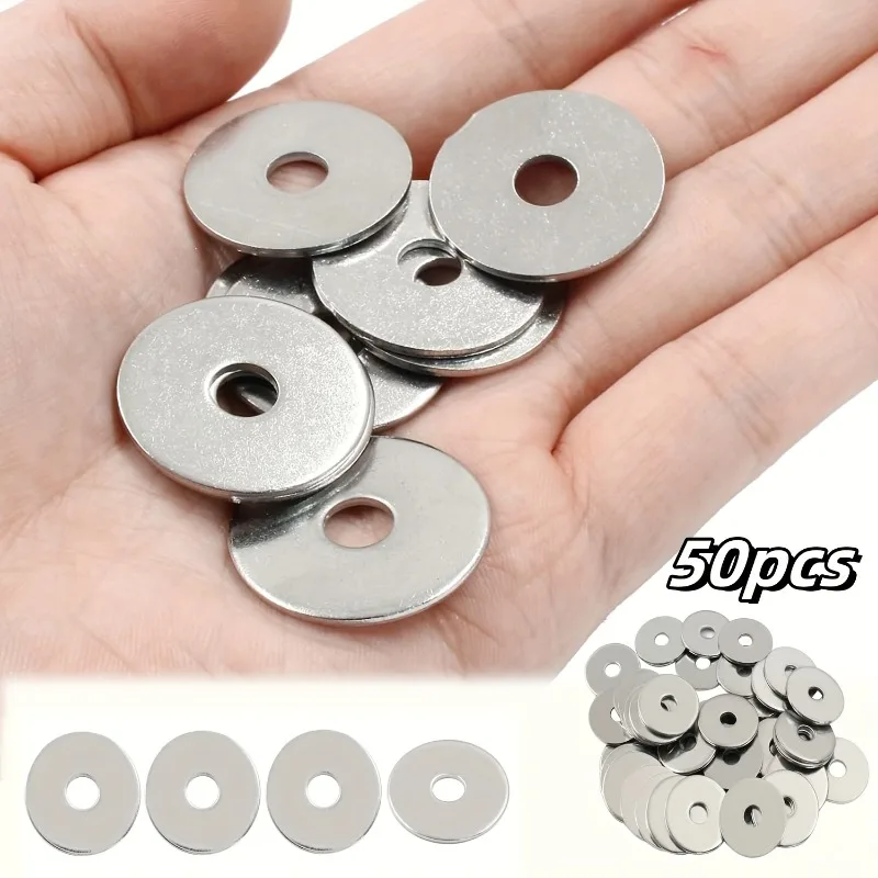50 Pcs M6 Flat Washers - Galvanized Thickened Metal Spacers for Indoor & Outdoor Use Rustproof M6x20mm