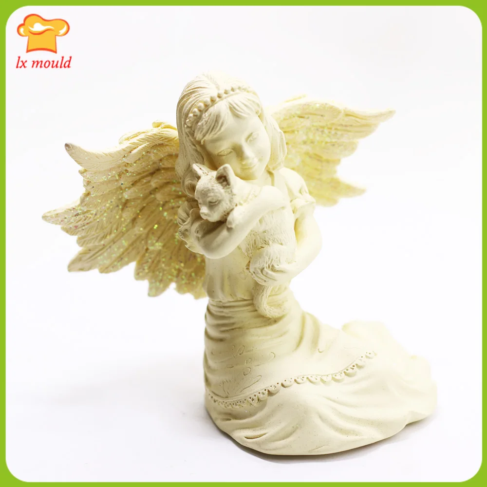 3D Angel Embrace Cat Silicone Mould Birthday Wedding Sugarcraft Chocolate Decor Cake Baking Mold DIY Resin Candle