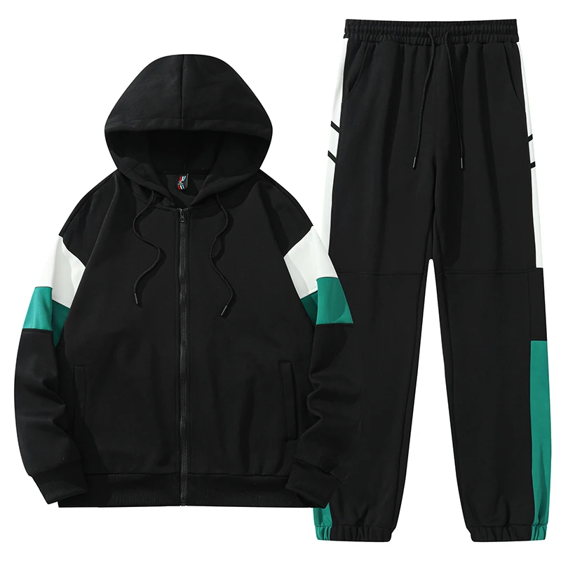 Men Tracksuit Casual Hoodies Sets Spring Autumn New Male Jackets+Pants Two Piece Sets Casual Sweetsuit Sports Suit Patchwork