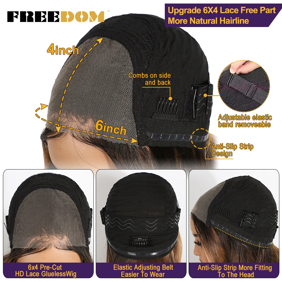 الحرية الاصطناعية الدانتيل الجبهة الباروكات للنساء السود الطبيعية متموجة أومبير براون 6x4 قبل قطعها قبل قطع ارتداء والذهاب غلويليس شعر مستعار دانتيل #6