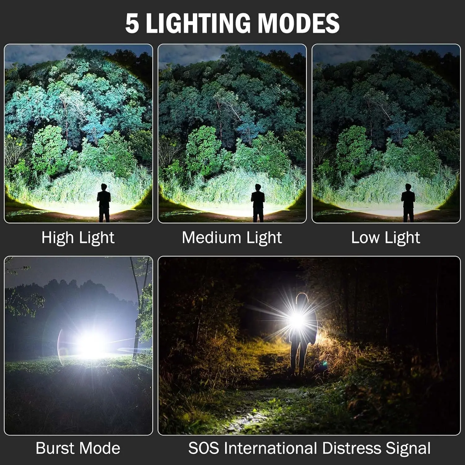 4 عبوات من مصابيح LED عالية الوضوح قابلة لإعادة الشحن، 99,000 لومن، 5000 مللي أمبير، مقاومة للماء، متعددة الوظائف للتخييم والمشي لمسافات طويلة والمنزل