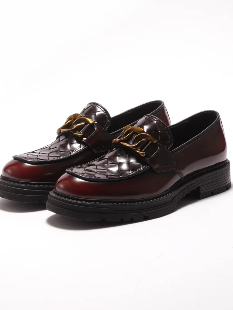 

Business Formal Wear Leather Breathable Hand-woven Platform Loafers Men's Square Toe Derby